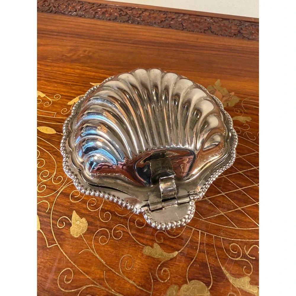 Vintage Clamshell Butter Dish • E&JL Silver Plate Server w/ Frosted Glass Insert